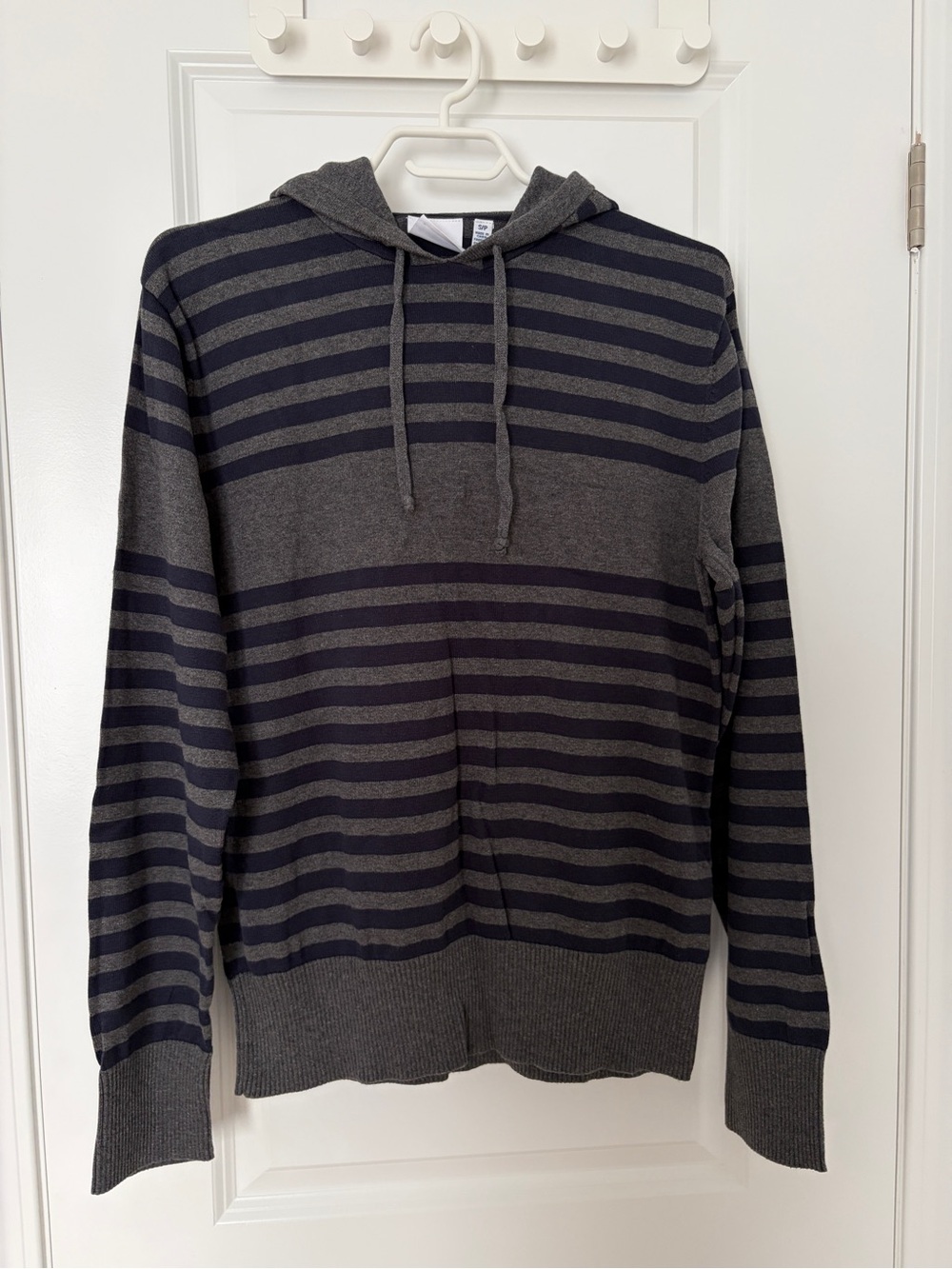Buffalo Jeans Striped Hooded Knit Sweater - Gray/Navy
